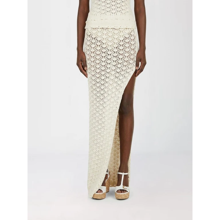 Slim Fit High-Waisted Crochet Maxi Skirt with Side Slit (2G285AN0103)