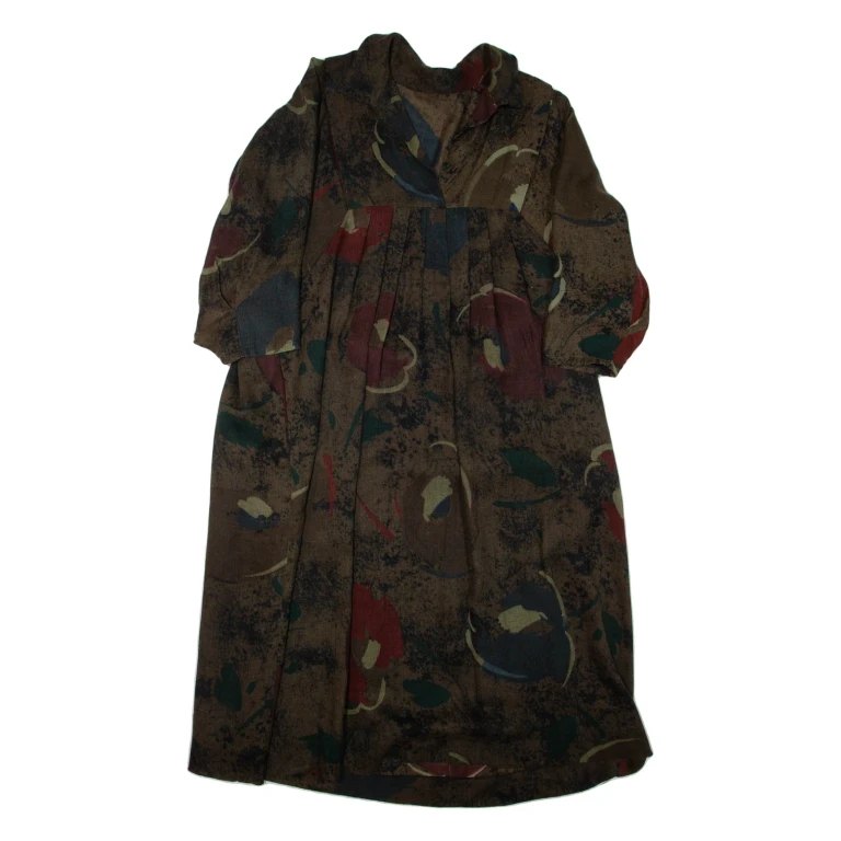 Womens Day Dress Brown Crazy Pattern Long Sleeve Midi L