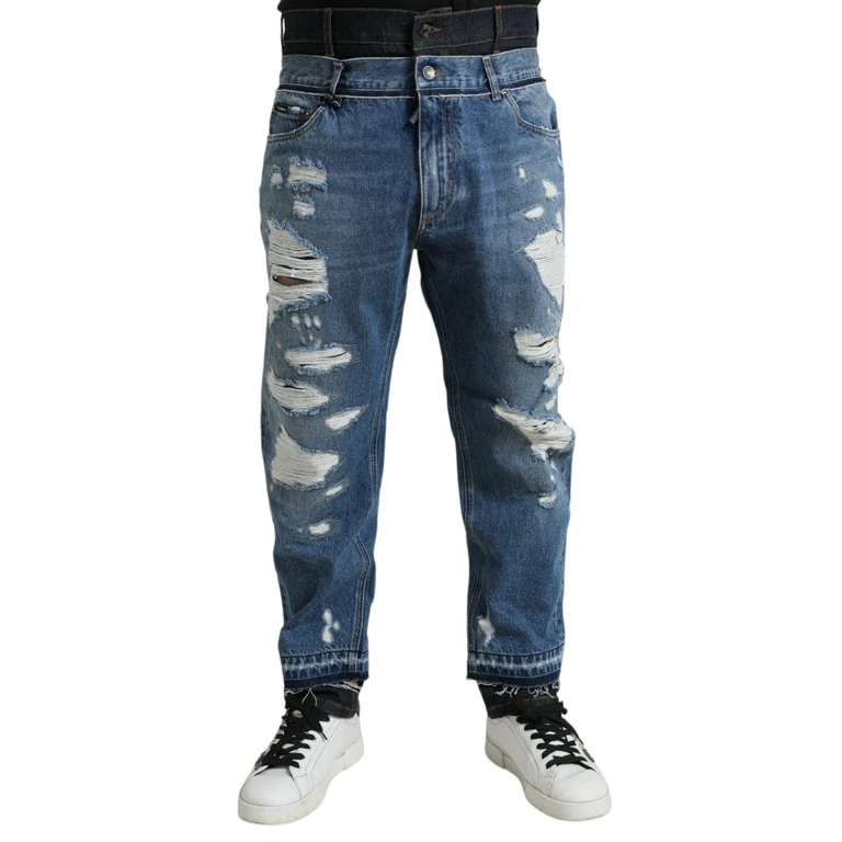 Dolce & Gabbana Blue Tattered Cotton Men Denim Jeans Elastane Clothing - Men