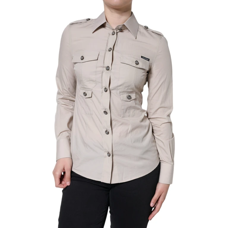 Dolce & Gabbana Beige Cotton Collared Button Down Shirt Top - Women