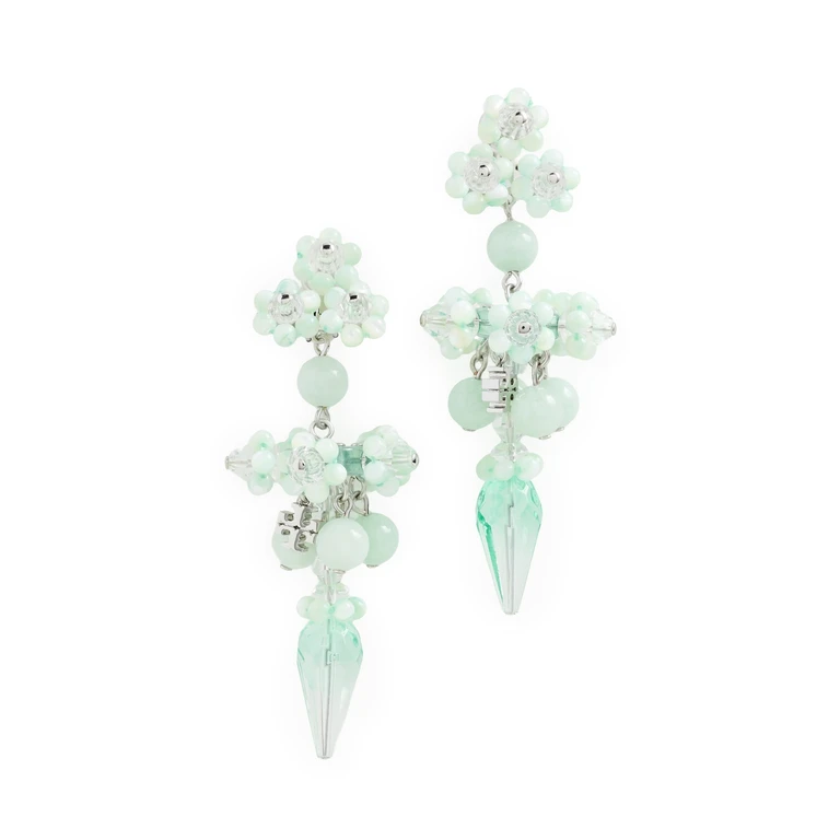 Tory Burch Curiosity Beaded Linear Earrings Tory Silver / Mint One Size