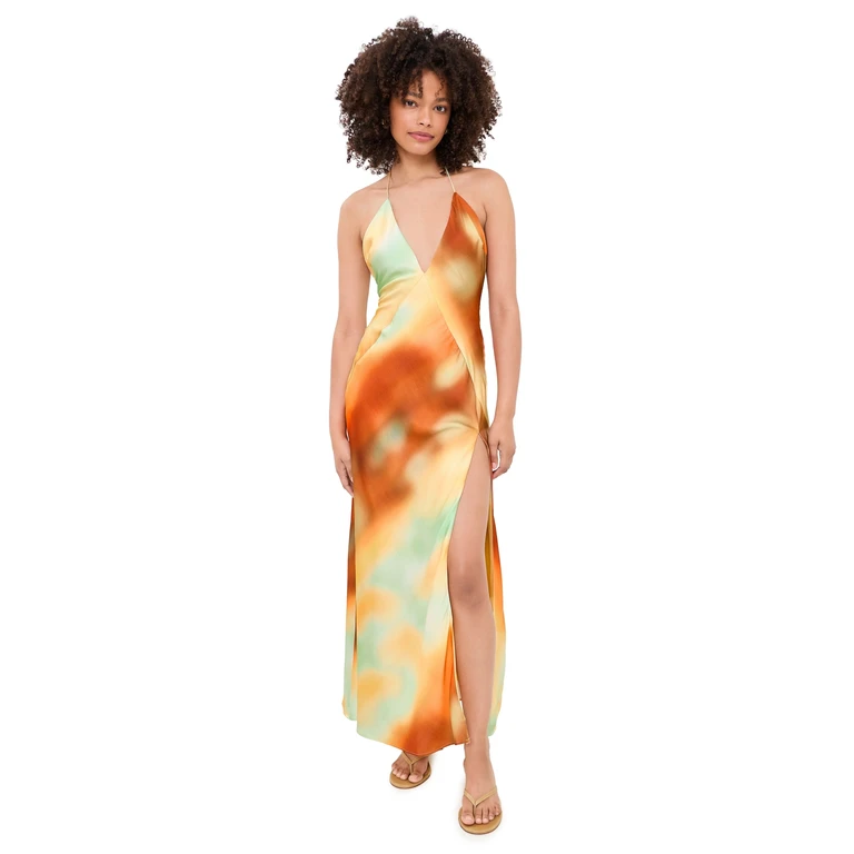 BARDOT Lizbeth Halter Maxi Dress Sunrise Abstract 8