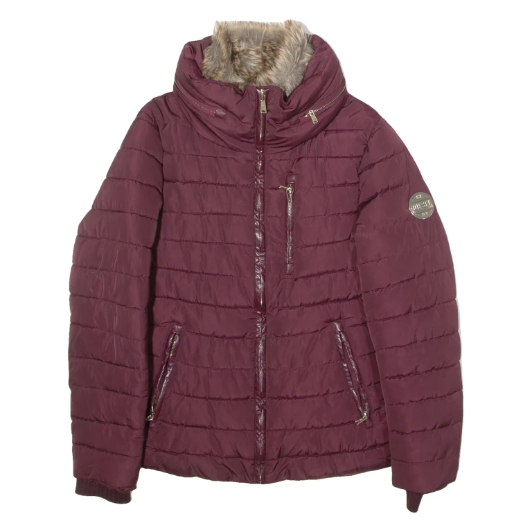 DIESEL Womens Puffer Jacket Maroon Hooded M