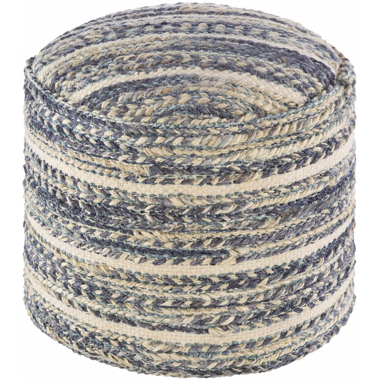 Grayville PTeal Hand Woven Jute Cylindrical Pouf