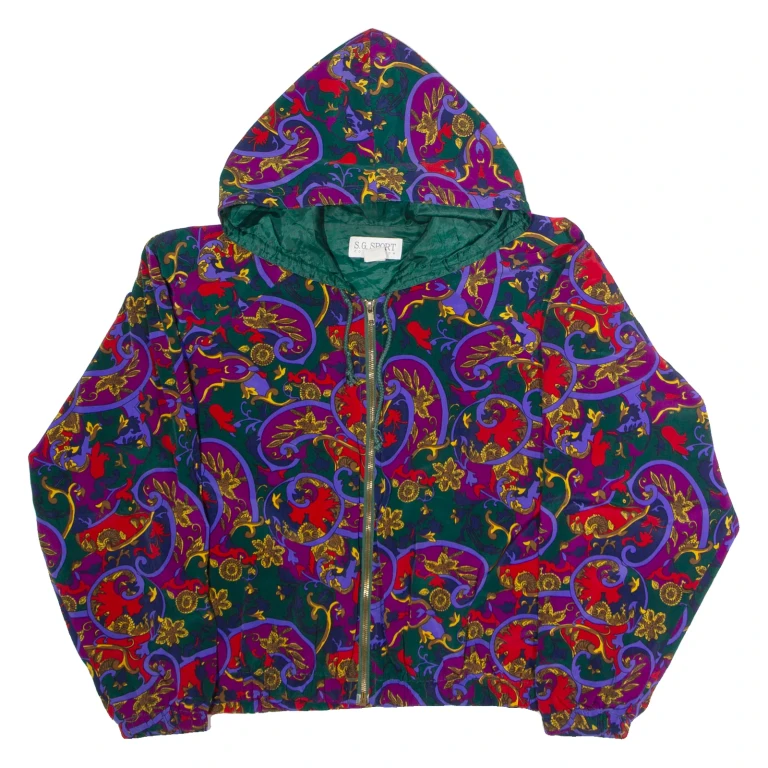 S.G. SPORT COLLECTION Womens Shell Jacket Green 90s Crazy Pattern XL