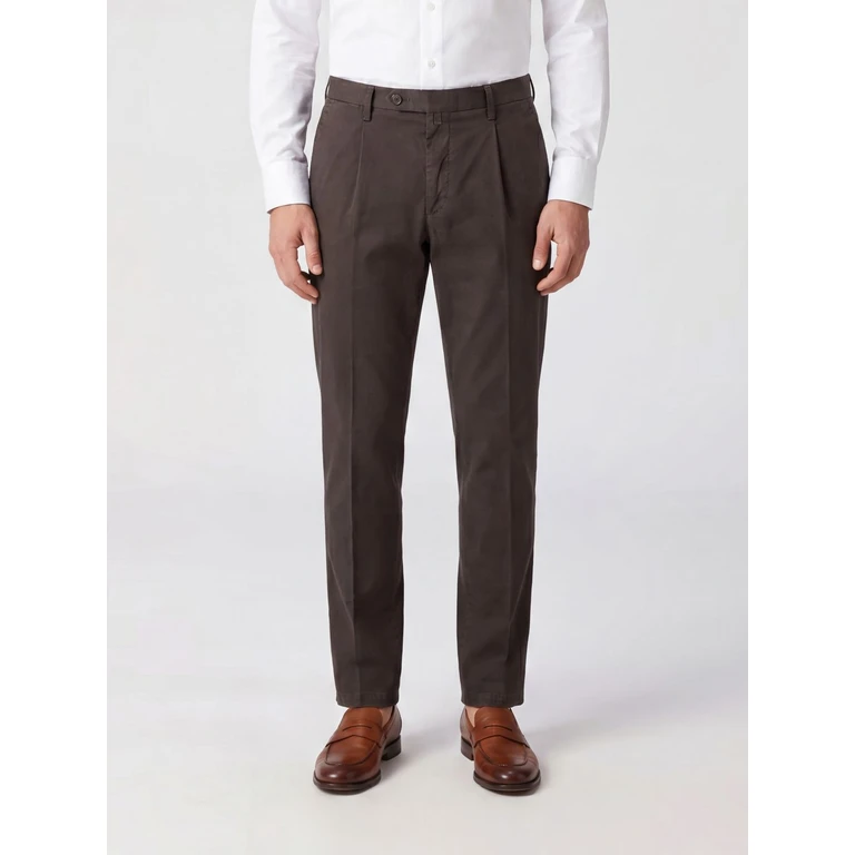 Slim Fit Tailored Trousers in a Cotton and Linen Blend with Slant Pockets (BG2130019000046)