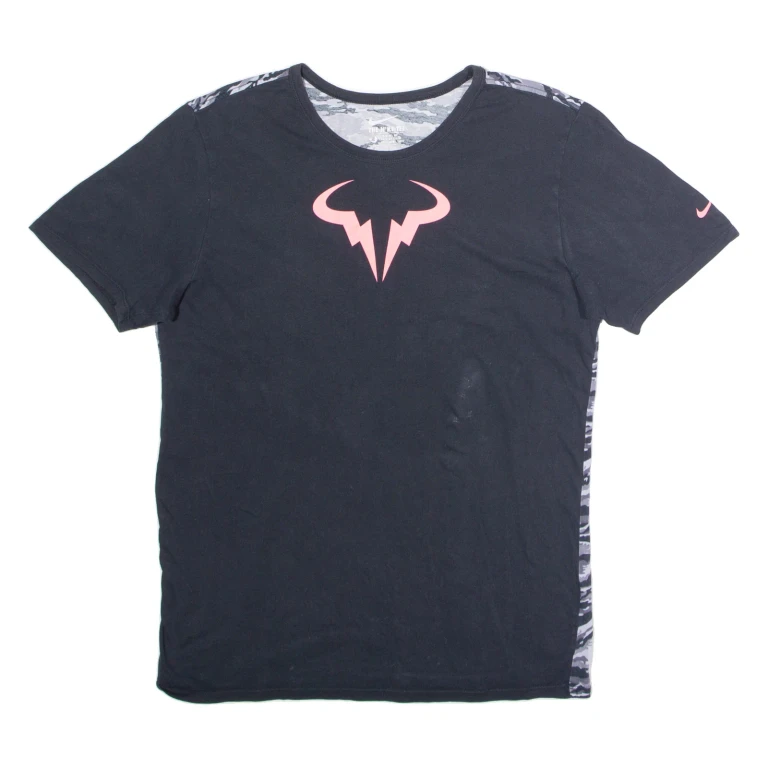 NIKE Athletic Cut Camo Back Mens T-Shirt Black Crew Neck M