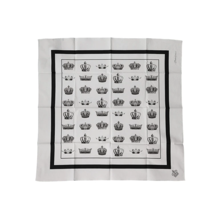 White Crown Cotton Square Foulard Scarf - Men