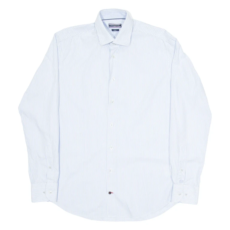 TOMMY HILFIGER Fitted Mens Shirt Blue Striped Long Sleeve M