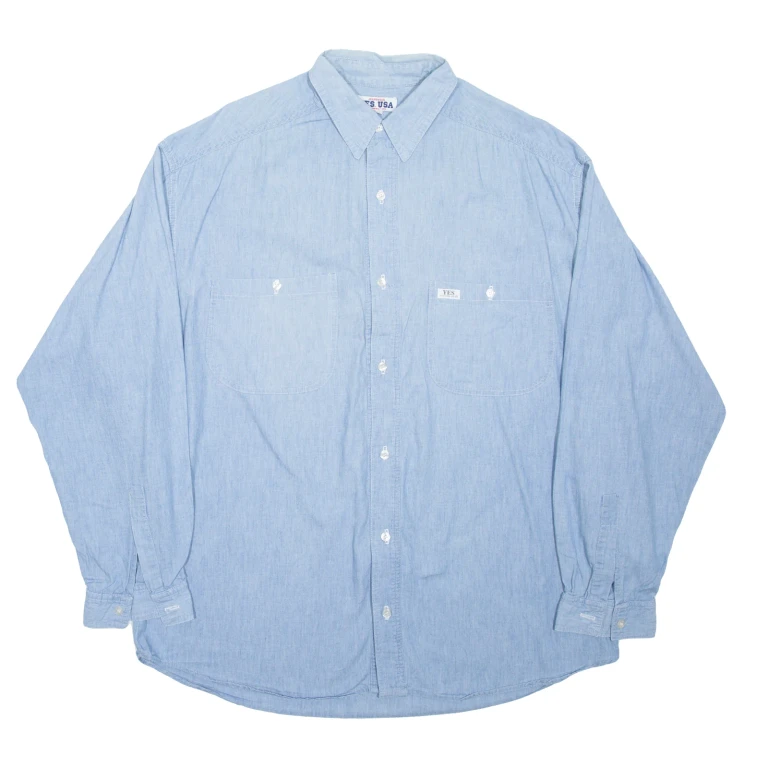 YES USA Mens Plain Shirt Blue Long Sleeve M