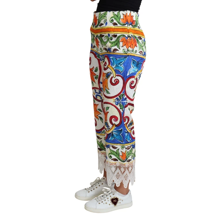 Dolce & Gabbana Multicolor Majolica Print Trouser Cotton Pants Silk Rayon Polyester - Women