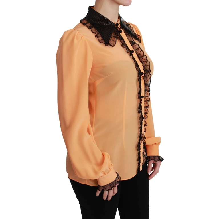 Dolce & Gabbana Yellow Silk Sequin Lace Blouse Shirt - Women