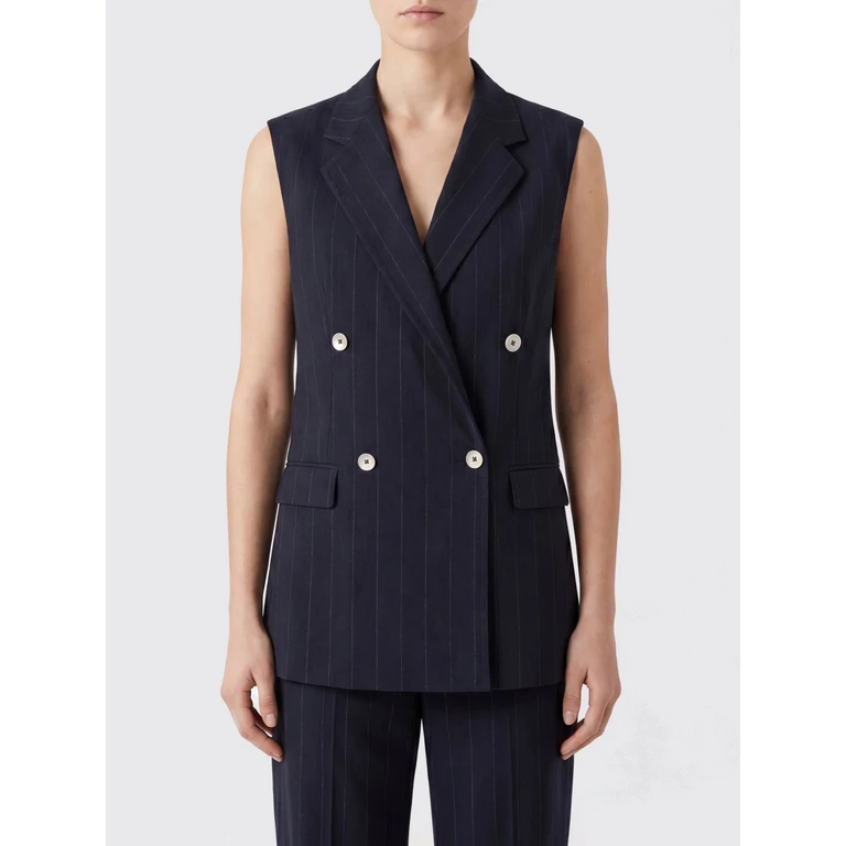 Bernice Pinstriped Double-Breasted Linen-Blend Waistcoat with Peak Lapels (JBERNICE340350EB990387)