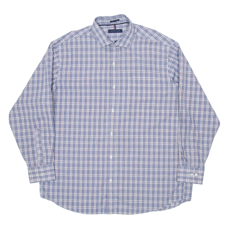 TOMMY HILFIGER Mens Shirt Blue Check Long Sleeve XL