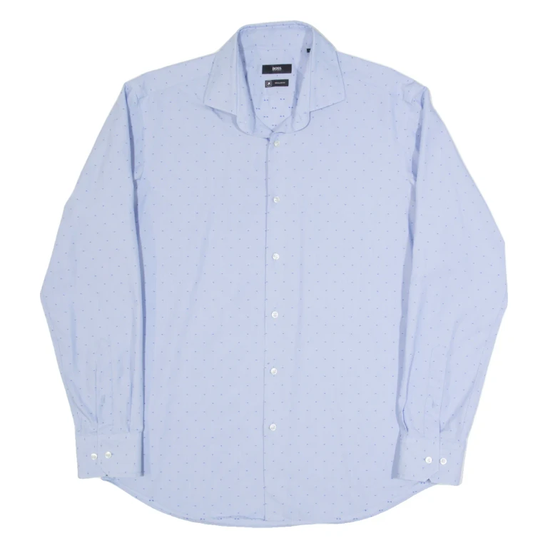 BOSS HUGO BOSS Mens Shirt Blue Spotted Long Sleeve L