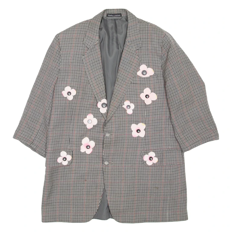 RENFILE COLLECTIONS 3/4 Sleeve Womens Blazer Coat Black Houndstooth M