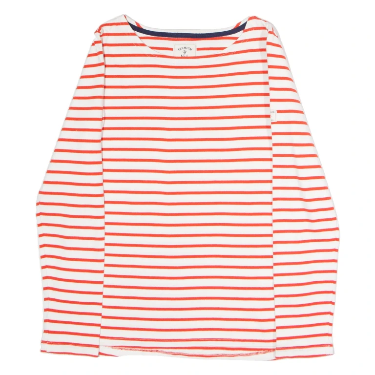 JOULES Striped Womens T-Shirt White Long Sleeve Crew Neck UK 10