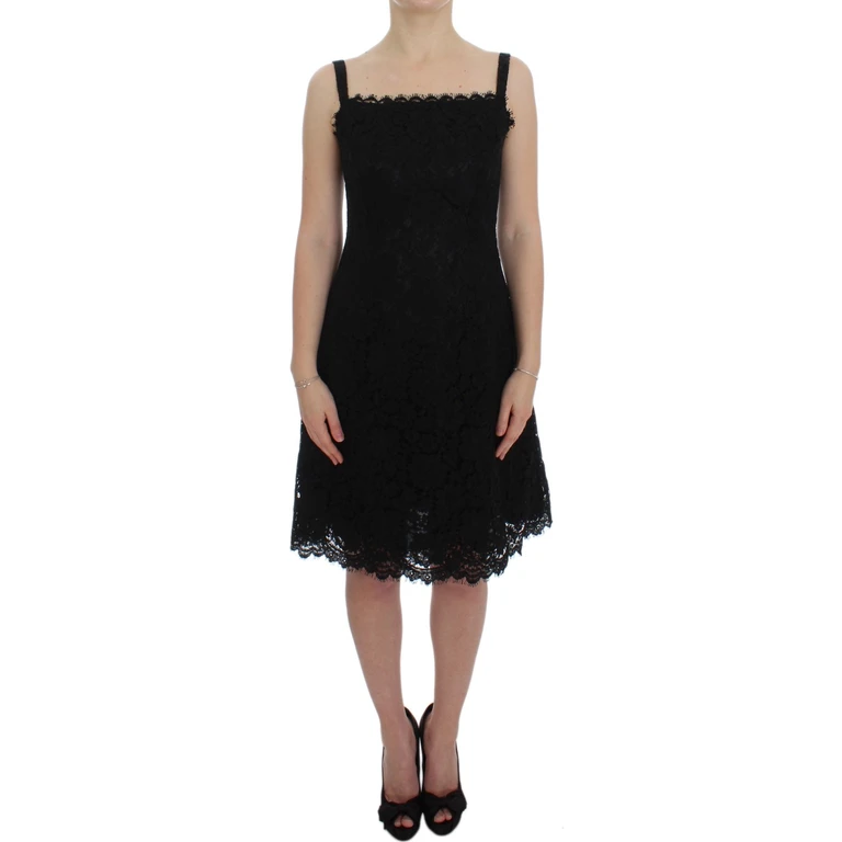 Dolce & Gabbana Black Floral Lace Shift Knee Length Dress Cotton - Women