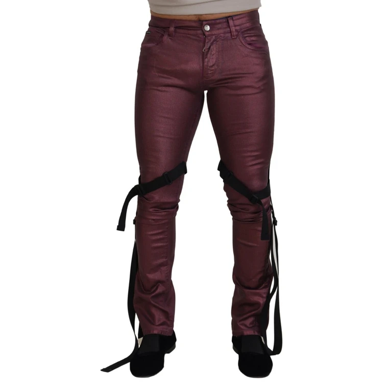 Magenta Cotton Men Casual Harness Denim Jeans Pink Elastane Clothing - Men