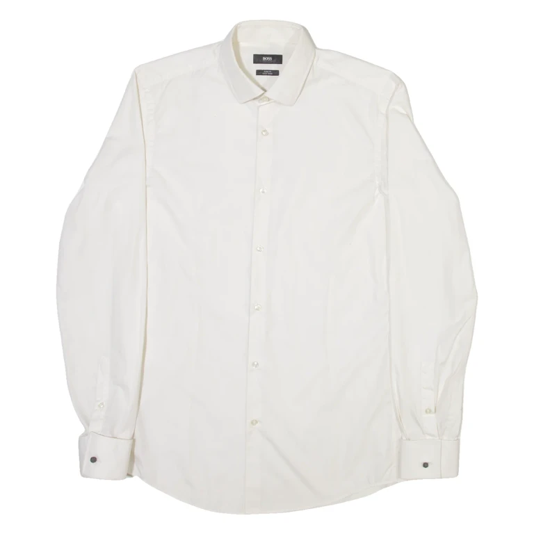 BOSS Slim Fit Mens Plain Shirt White Long Sleeve S