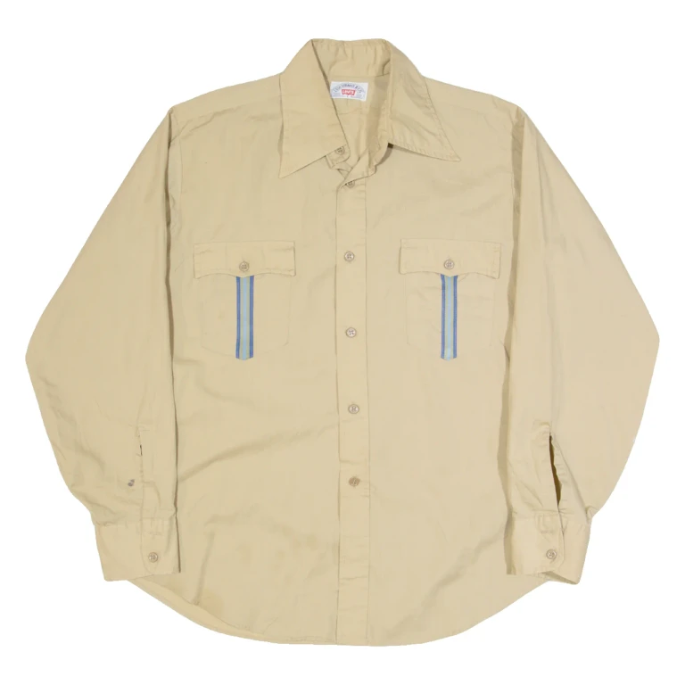 LEVI'S Mens Plain Shirt Beige 90s Long Sleeve L