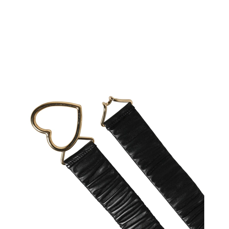 Dolce & Gabbana Black Leather Gold Heart Metal Buckle Belt Calf - Women