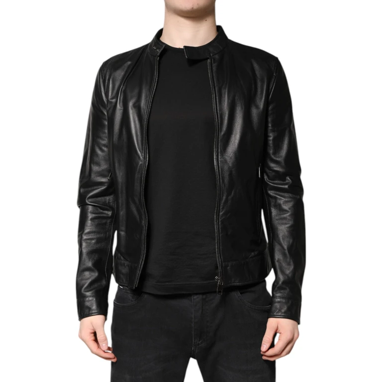 Dolce & Gabbana Black Sheep Leather Biker Full Zip Jacket Clothing - Men