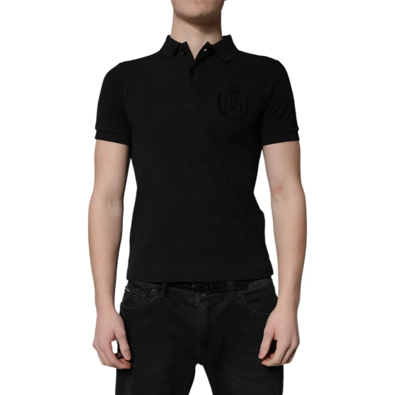 Dolce & Gabbana Black Cotton Dg Logo Collared Polo T-Shirt - Men