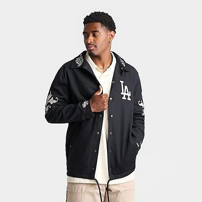 Men's Los Angeles Dodgers MLB Script Coach Jacket in Navy Size: Small