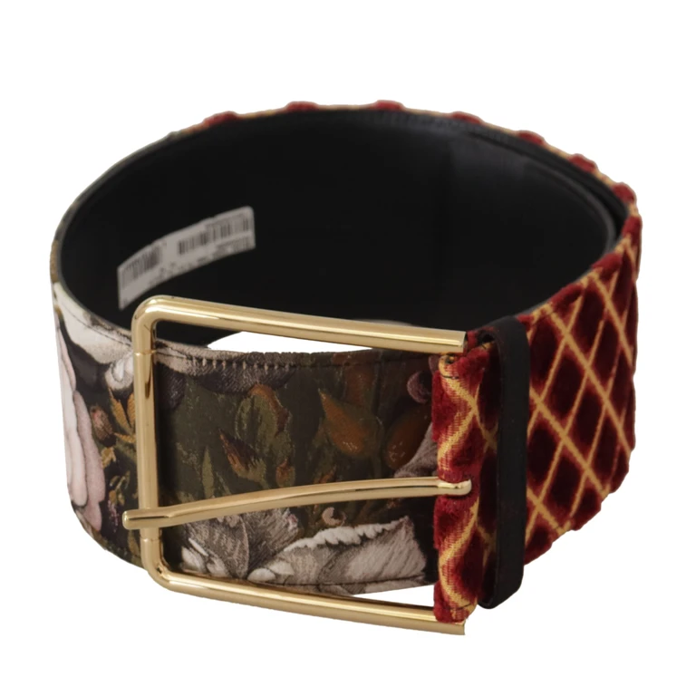Dolce & Gabbana Multicolor Wide Leather Floral Gold Metal Buckle Belt Canvas - Women