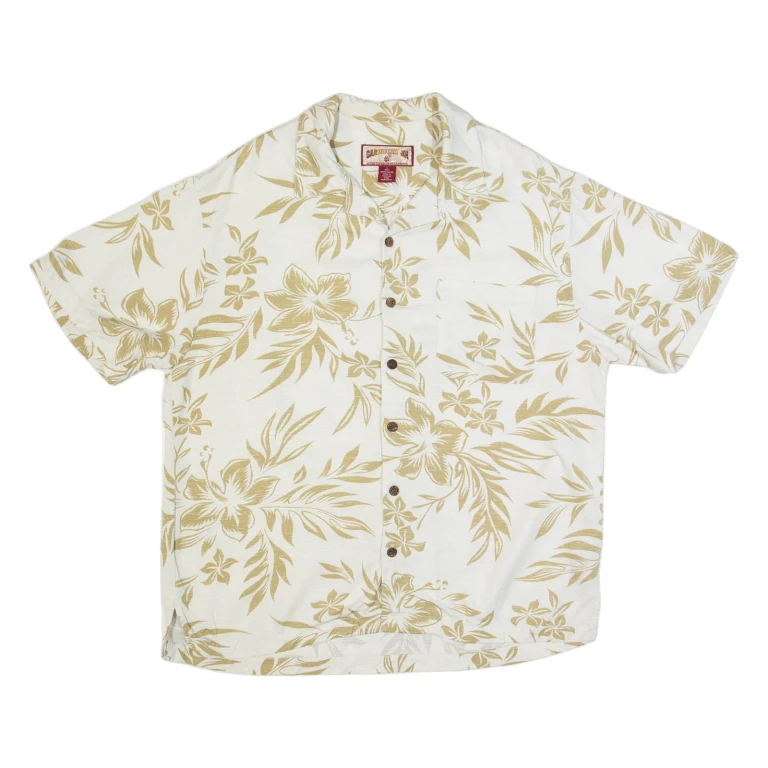 CARIBBEAN JOE Mens Hawaiian Shirt White 90s Floral L