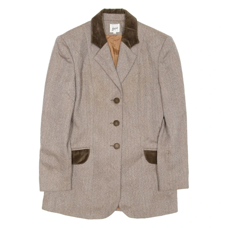 MAX DINE Womens Blazer Coat Brown Wool Herringbone M