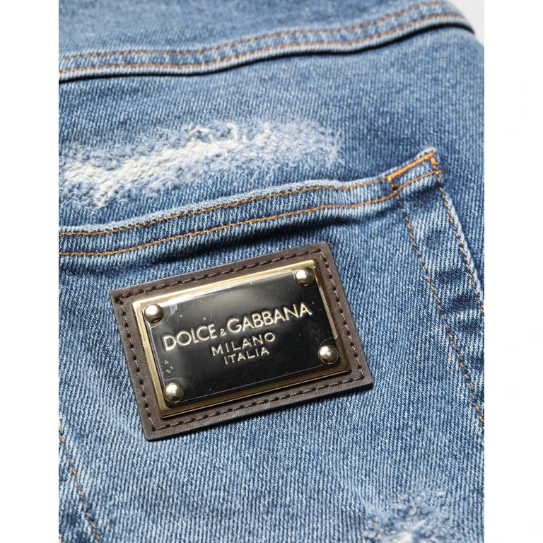 Dolce & Gabbana Blue Cotton Distressed Denim Bermuda Shorts Elastane - Men