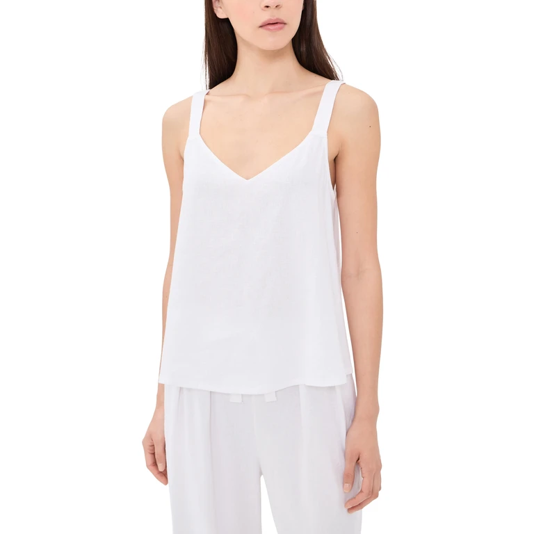 Eberjey Linen Blend V Neck Cami White L
