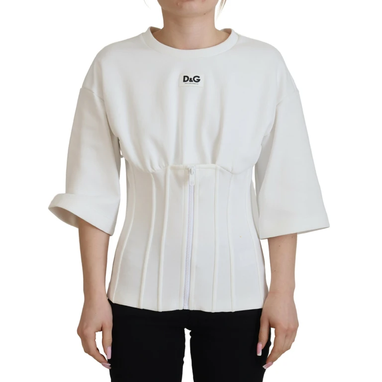 White Corset Stretch Cotton Top T-Shirt - Women