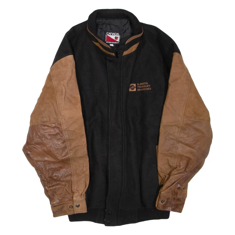 CANADA SPORTSWEAR Mens Jacket Black Leather Wool 2XL