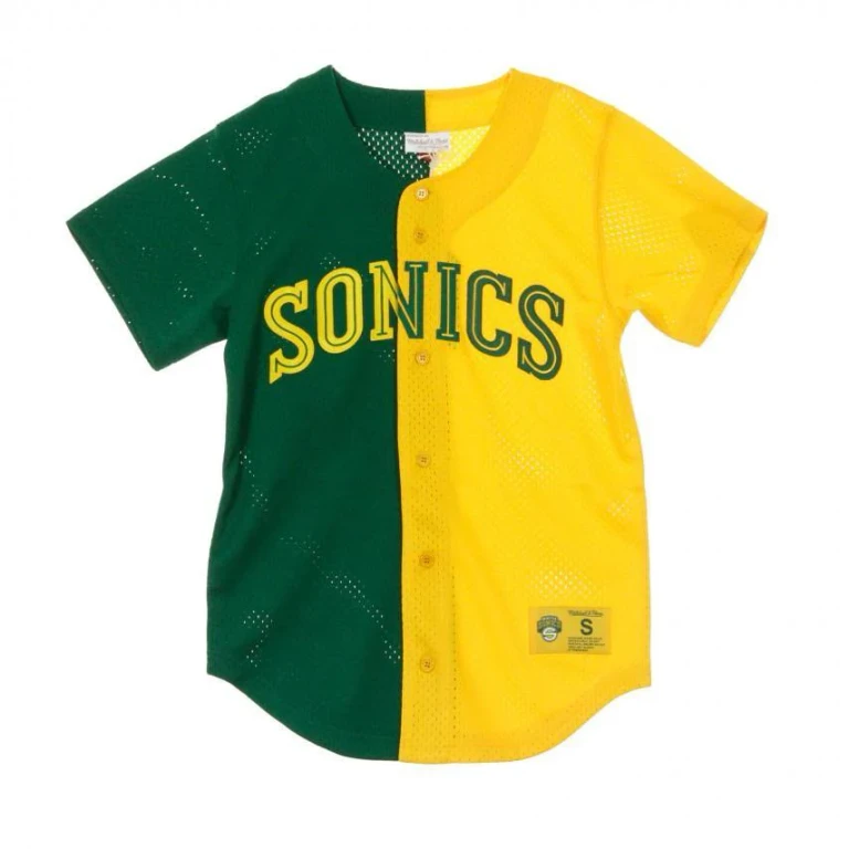 Men's NBA Split Color Mesh Button Front Seattle Supersonics