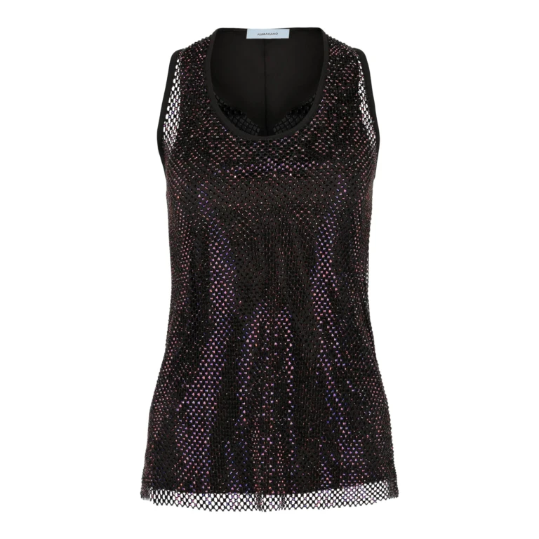Crystal Embellished Mesh Tank Top