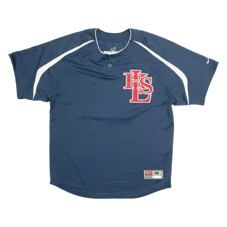 NIKE LHS Mens Football Shirt Jersey Blue USA Button Neck M