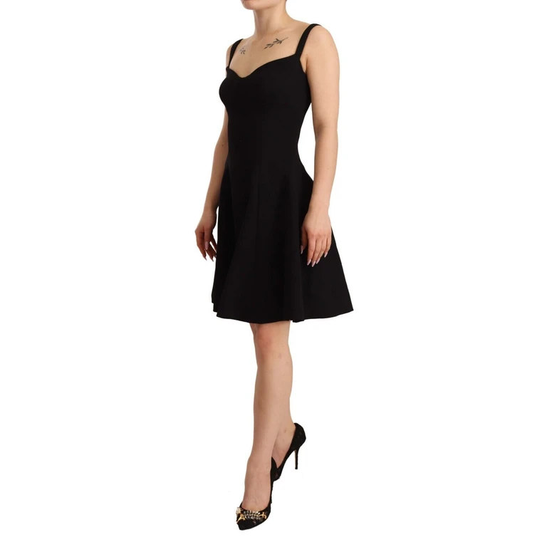 Dolce & Gabbana Black Fit Flare Wool Stretch Sheath Dress Virgin Nylon Elastane - Women