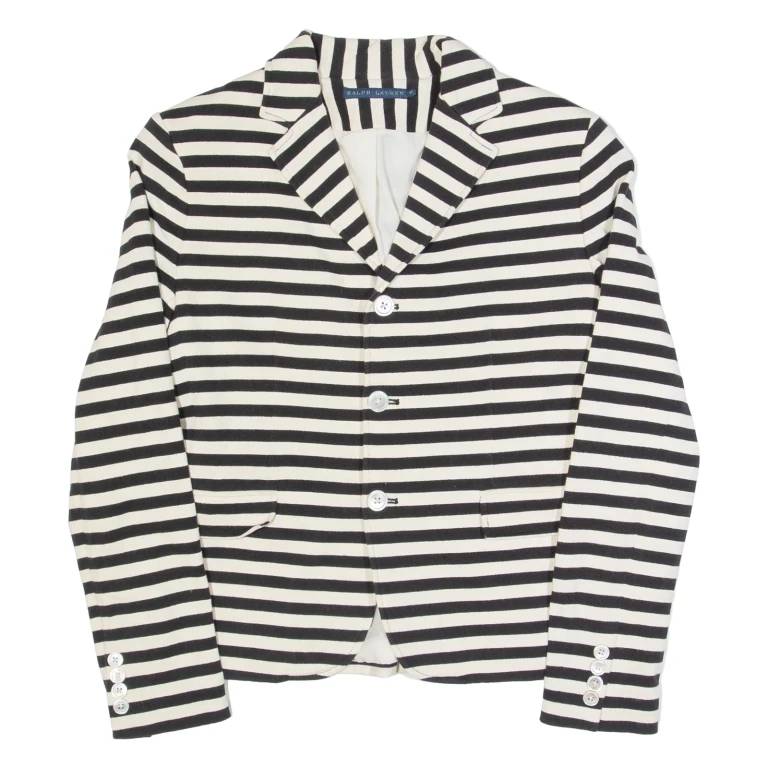 RALPH LAUREN Womens Blazer Jacket Black Striped S