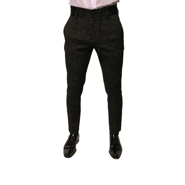 Dolce & Gabbana Black Brocade Polyester Skinny Men Dress Pants - Men
