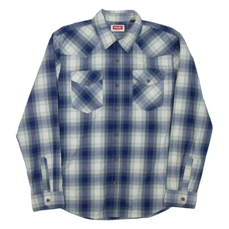 WRANGLER Mens Shirt Blue Check Long Sleeve M