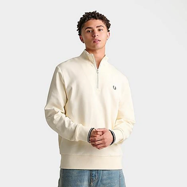 Men's Half-Zip Sweatshirt in Ecru/Oxblood/Grassroots Size: Small