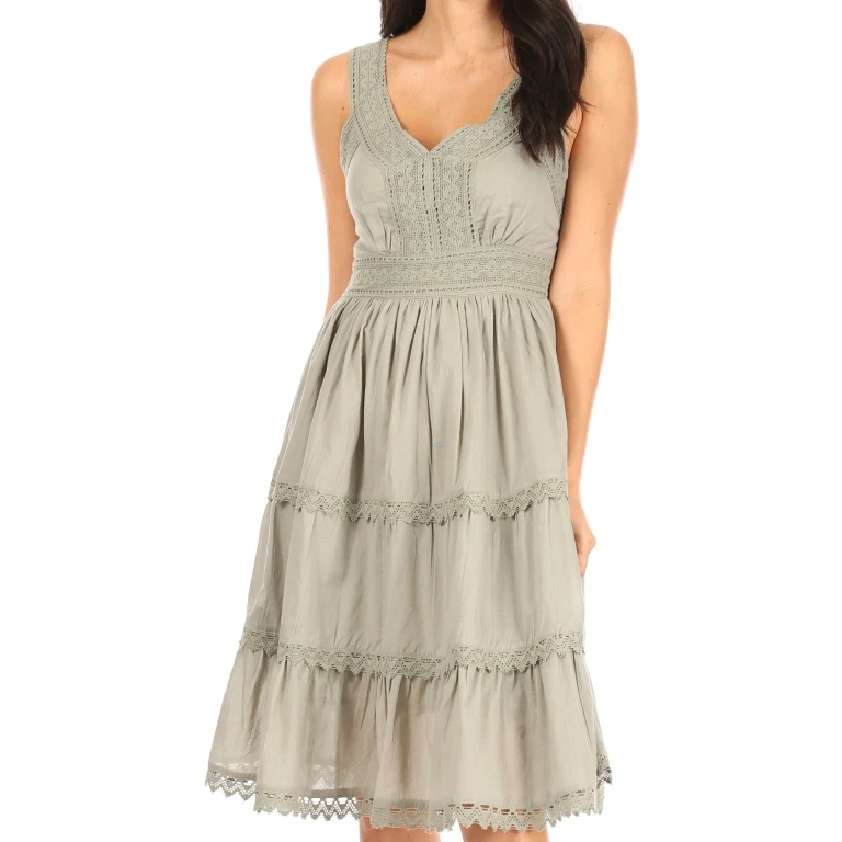 Sakkas Womens Presta Roman Sleeveless Lined Tank Top Dress With Embroidery Lace Design