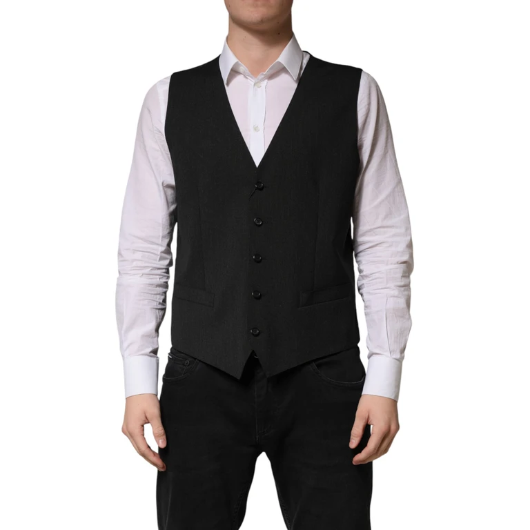 Dolce & Gabbana Black Wool Dress Men Formal Waistcoat Vest Virgin - Men