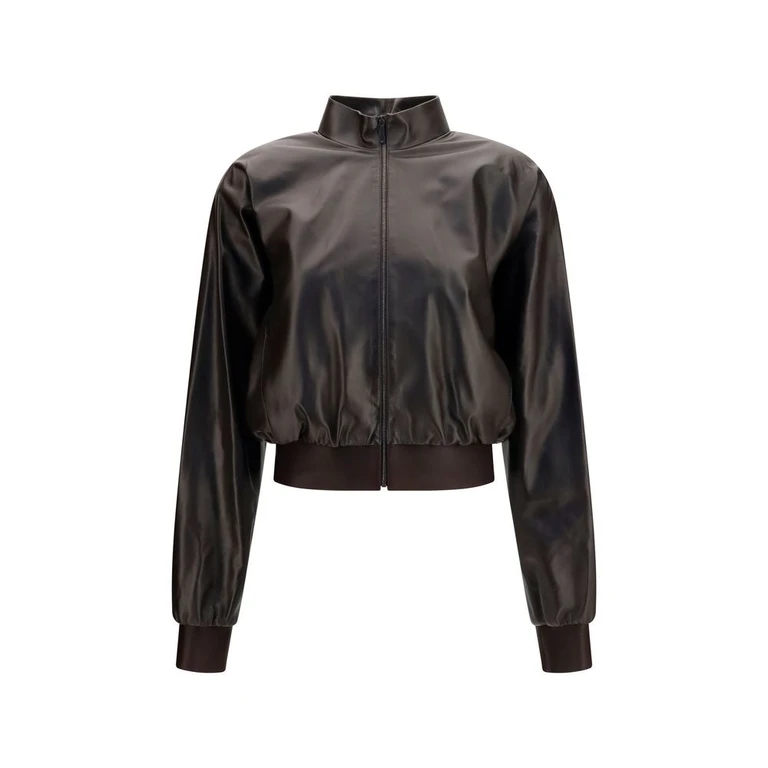 Casaco bomber de couro de cordeiro marrom Gucci
