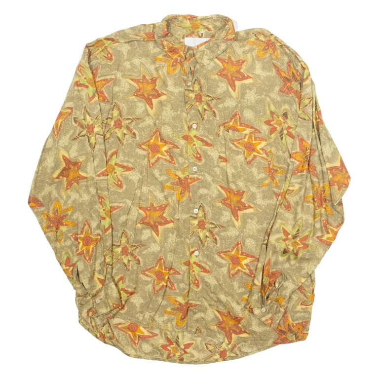 Womens Printed Blouse Green Long Sleeve Crazy Pattern XL