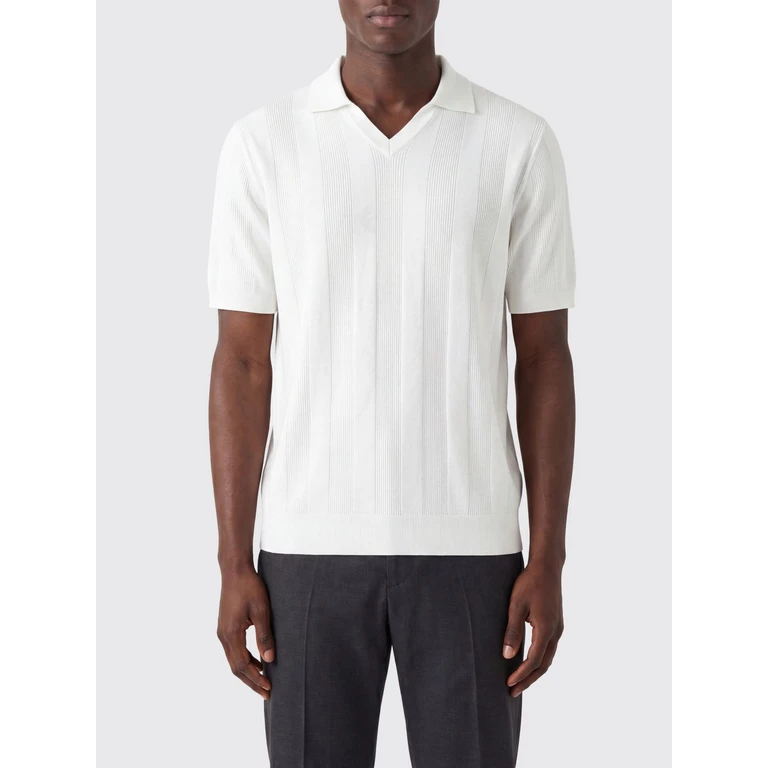 Short-Sleeved V-Neck Viscose Knit Polo Shirt with Ribbed Trims (3010481)