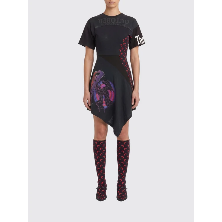 Asymmetrical Crescent Moon Print Sheath Mini Dress (WDR465ASUJER0003BK97)
